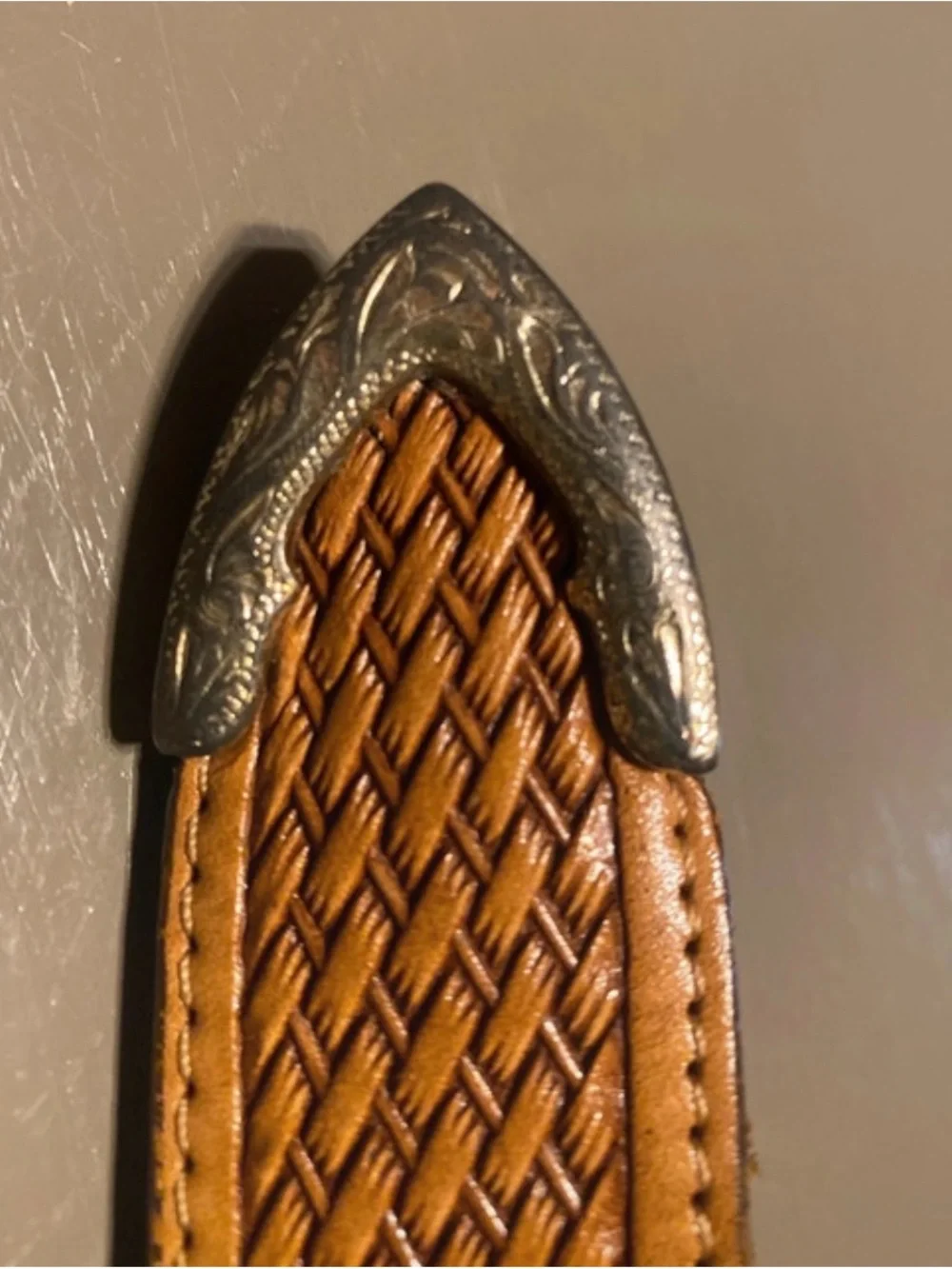 Circle Y Made in Texas Basket Weave Leather Western Belt Size 26 Silver